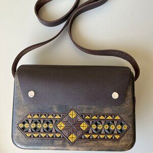 Wood and Leather Shoulder Wooden Bag Womens Handcrafted Handmade Ukraine